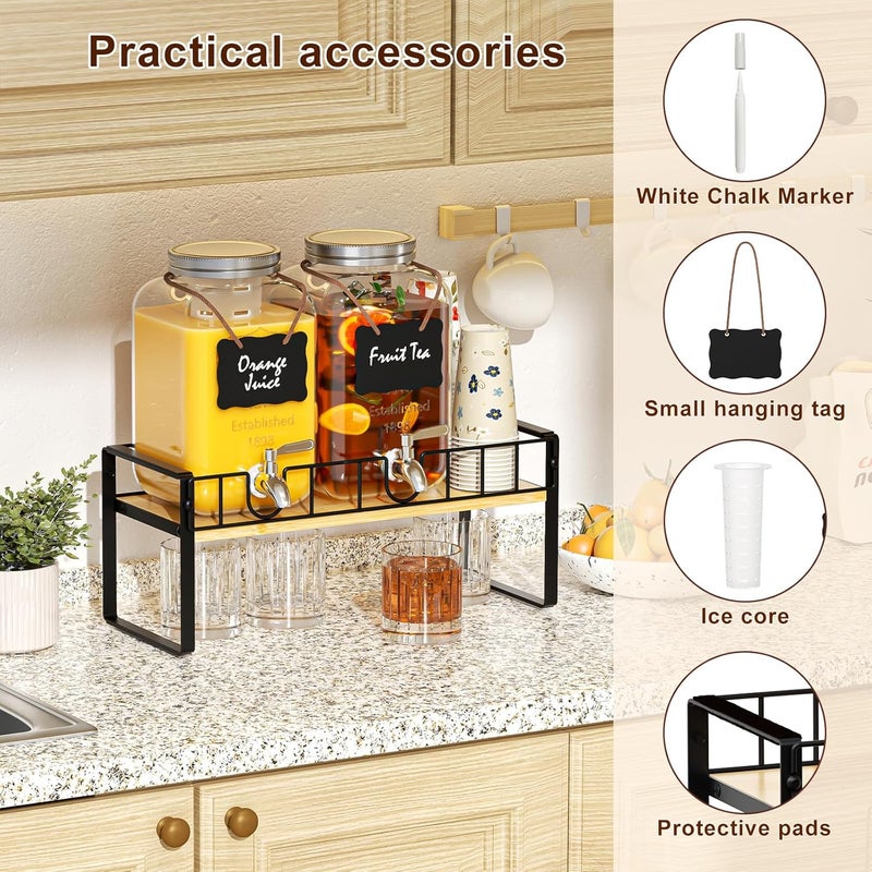 Zuyachuza 2-pack 1 Gallon Drink Dispenser,Glass Beverage Dispenser with Spigot,Lemonade dispenser Bamboo Stand for Outside, Glass Drink Dispensers for Parties with Ice Core - Image 4